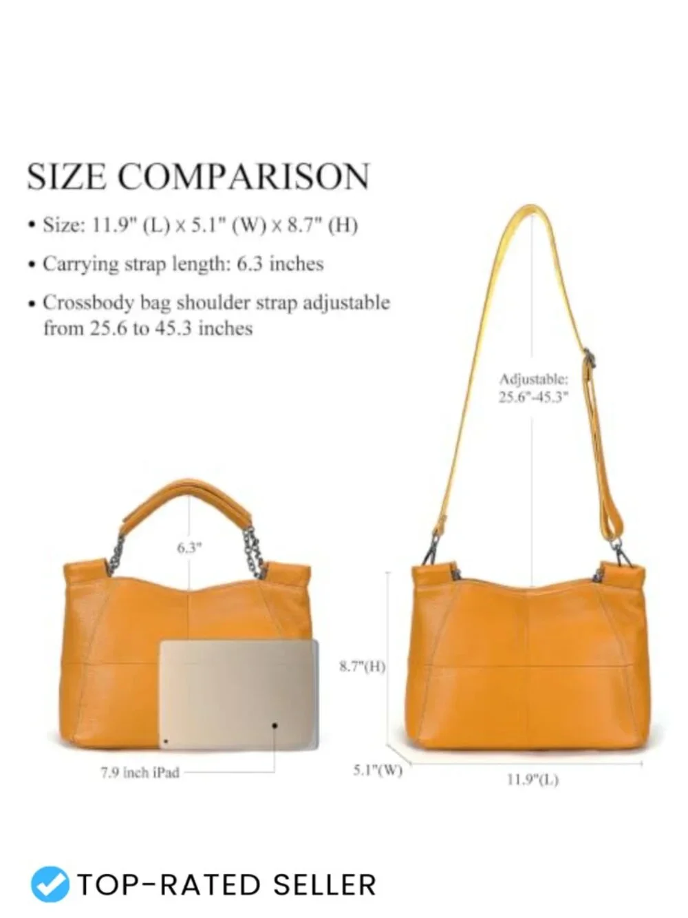 Genuine Leather Hobo Crossbody Satchel Bag Fits 9.7 Inch iPad